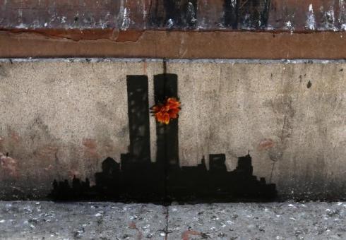 9/11 Tribute Piece by Banksy in Tribeca, New York City.